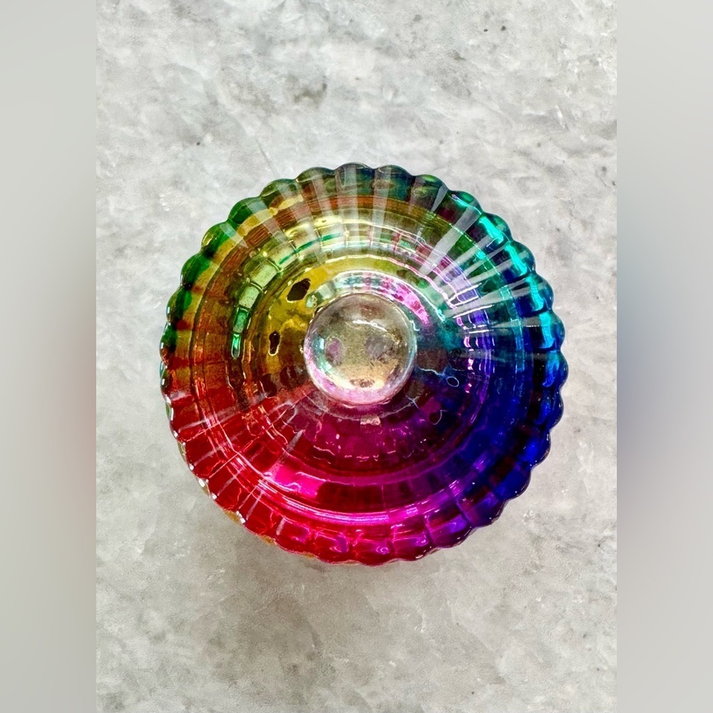 New MINI Fluted Rainbow Glass Nail Art Manicure Trinket Bowl Dish w/ Lid - 1.5” - Picture 9 of 9